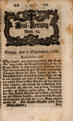 Real-Zeitung aufs Jahr ... das ist Auszug der neuesten Weltgeschichte (Erlanger Real-Zeitung) Mittwoch 7. September 1768