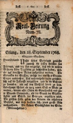 Real-Zeitung aufs Jahr ... das ist Auszug der neuesten Weltgeschichte (Erlanger Real-Zeitung) Mittwoch 28. September 1768