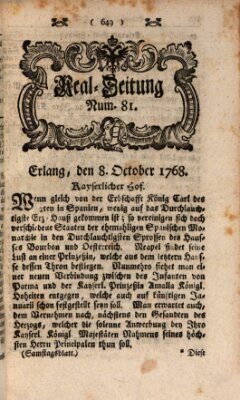 Real-Zeitung aufs Jahr ... das ist Auszug der neuesten Weltgeschichte (Erlanger Real-Zeitung) Samstag 8. Oktober 1768