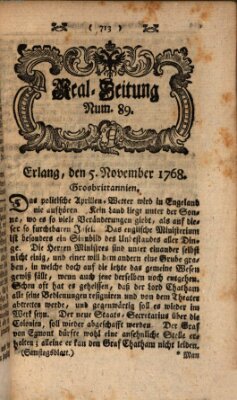 Real-Zeitung aufs Jahr ... das ist Auszug der neuesten Weltgeschichte (Erlanger Real-Zeitung) Samstag 5. November 1768