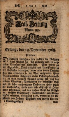 Real-Zeitung aufs Jahr ... das ist Auszug der neuesten Weltgeschichte (Erlanger Real-Zeitung) Samstag 19. November 1768