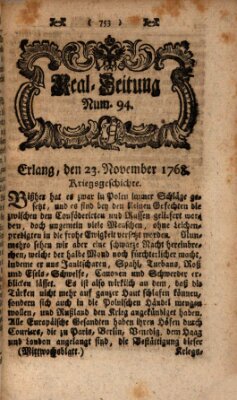 Real-Zeitung aufs Jahr ... das ist Auszug der neuesten Weltgeschichte (Erlanger Real-Zeitung) Mittwoch 23. November 1768