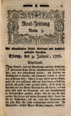 Real-Zeitung (Erlanger Real-Zeitung) Dienstag 9. Januar 1776