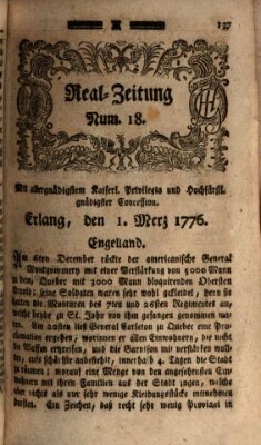 Real-Zeitung (Erlanger Real-Zeitung) Freitag 1. März 1776