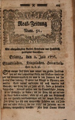 Real-Zeitung (Erlanger Real-Zeitung) Dienstag 2. Juli 1776