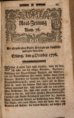 Real-Zeitung (Erlanger Real-Zeitung) Freitag 4. Oktober 1776