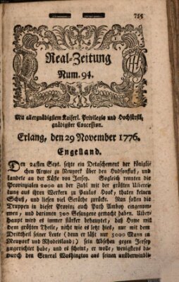 Real-Zeitung (Erlanger Real-Zeitung) Freitag 29. November 1776