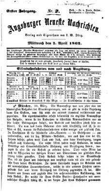 Augsburger neueste Nachrichten Mittwoch 2. April 1862