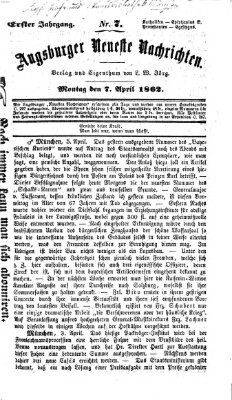 Augsburger neueste Nachrichten Montag 7. April 1862