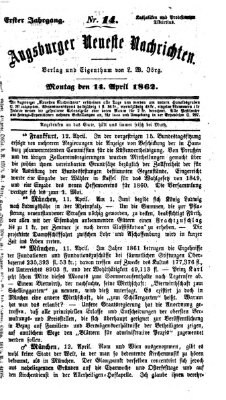 Augsburger neueste Nachrichten Montag 14. April 1862