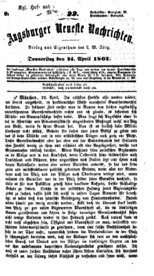 Augsburger neueste Nachrichten Donnerstag 24. April 1862