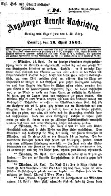 Augsburger neueste Nachrichten Samstag 26. April 1862