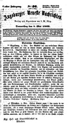 Augsburger neueste Nachrichten Donnerstag 8. Mai 1862