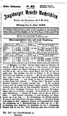 Augsburger neueste Nachrichten Montag 2. Juni 1862