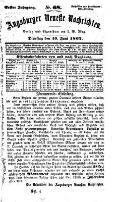 Augsburger neueste Nachrichten Dienstag 10. Juni 1862