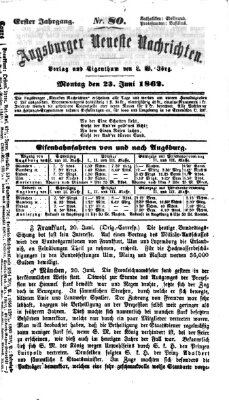 Augsburger neueste Nachrichten Montag 23. Juni 1862