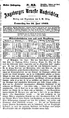 Augsburger neueste Nachrichten Donnerstag 26. Juni 1862