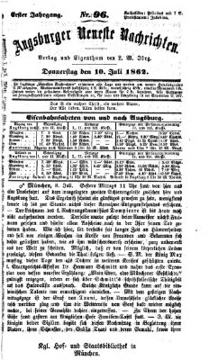 Augsburger neueste Nachrichten Donnerstag 10. Juli 1862