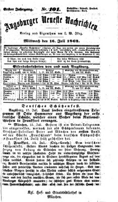 Augsburger neueste Nachrichten Mittwoch 16. Juli 1862