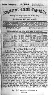 Augsburger neueste Nachrichten Freitag 18. Juli 1862