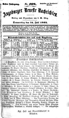 Augsburger neueste Nachrichten Donnerstag 24. Juli 1862