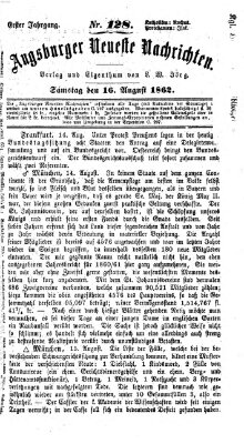 Augsburger neueste Nachrichten Samstag 16. August 1862