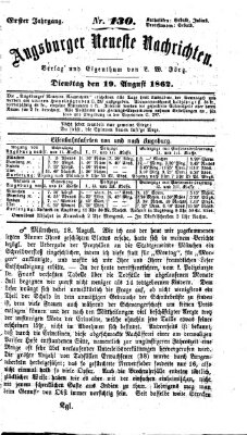 Augsburger neueste Nachrichten Dienstag 19. August 1862