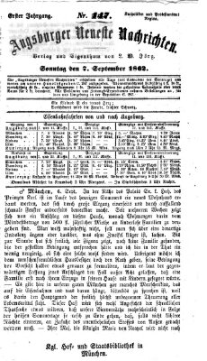 Augsburger neueste Nachrichten Sonntag 7. September 1862