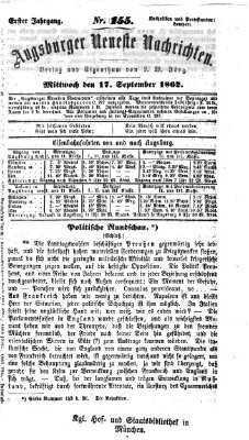 Augsburger neueste Nachrichten Mittwoch 17. September 1862