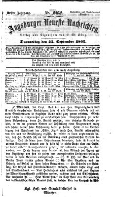 Augsburger neueste Nachrichten Donnerstag 25. September 1862