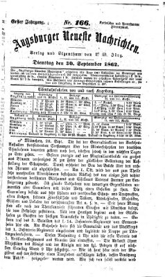 Augsburger neueste Nachrichten Dienstag 30. September 1862