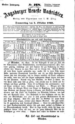 Augsburger neueste Nachrichten Donnerstag 2. Oktober 1862