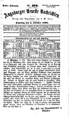 Augsburger neueste Nachrichten Samstag 4. Oktober 1862