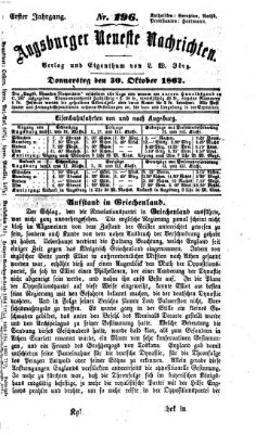 Augsburger neueste Nachrichten Donnerstag 30. Oktober 1862