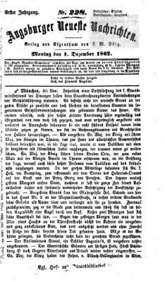 Augsburger neueste Nachrichten Montag 1. Dezember 1862