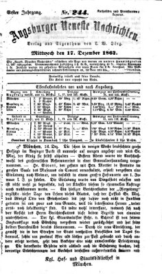 Augsburger neueste Nachrichten Mittwoch 17. Dezember 1862