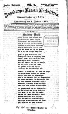 Augsburger neueste Nachrichten Donnerstag 1. Januar 1863
