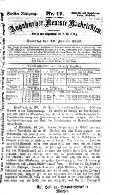 Augsburger neueste Nachrichten Samstag 17. Januar 1863