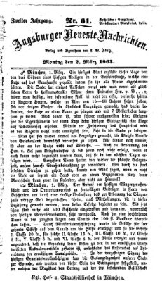 Augsburger neueste Nachrichten Montag 2. März 1863