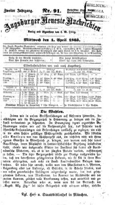 Augsburger neueste Nachrichten Mittwoch 1. April 1863