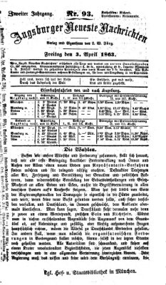 Augsburger neueste Nachrichten Freitag 3. April 1863