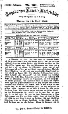 Augsburger neueste Nachrichten Montag 13. April 1863