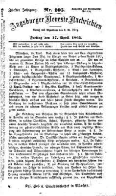 Augsburger neueste Nachrichten Freitag 17. April 1863