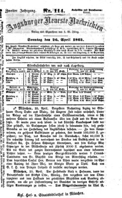 Augsburger neueste Nachrichten Sonntag 26. April 1863