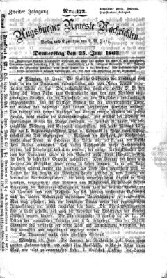 Augsburger neueste Nachrichten Donnerstag 25. Juni 1863