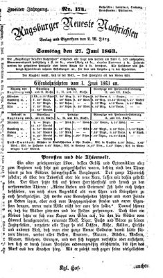 Augsburger neueste Nachrichten Samstag 27. Juni 1863