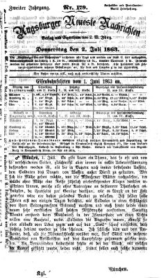 Augsburger neueste Nachrichten Donnerstag 2. Juli 1863