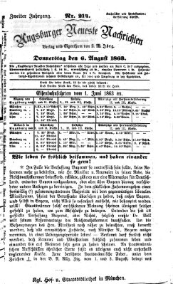 Augsburger neueste Nachrichten Donnerstag 6. August 1863