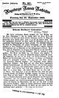 Augsburger neueste Nachrichten Dienstag 29. September 1863