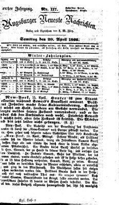 Augsburger neueste Nachrichten Samstag 29. April 1865